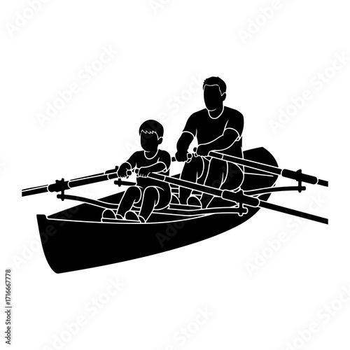 Two people rowing a boat oars watercraft