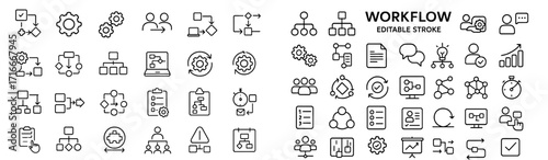 Workflow icons set featuring various symbols related to project management and team collaboration