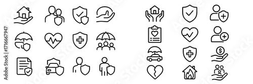 Symbols of protection and care for home, health, and community in a simple design