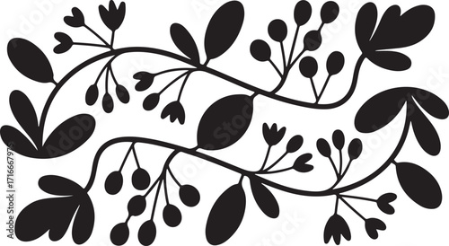Floral Silhouette Vector Leaves Decorative Branch Design