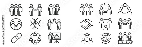 Icons depicting teamwork and collaboration in various scenarios for effective communication and partnership