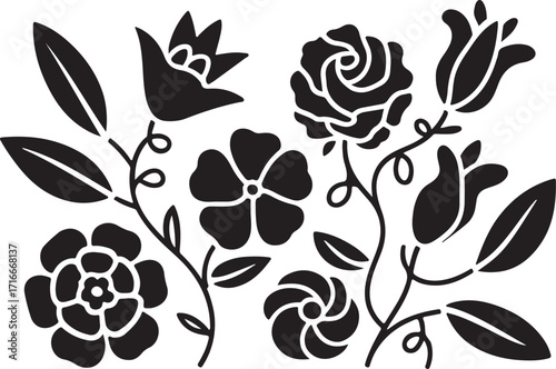 Floral Silhouette Vector Roses Decorative Flower Design