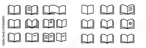 Various open book designs featured in a simple and clean style for educational purposes or graphic design projects