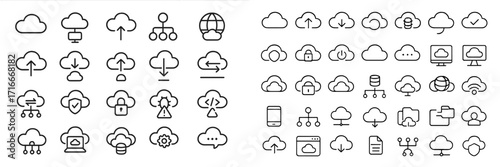 Icon collection depicting various cloud computing concepts for technology applications and networks