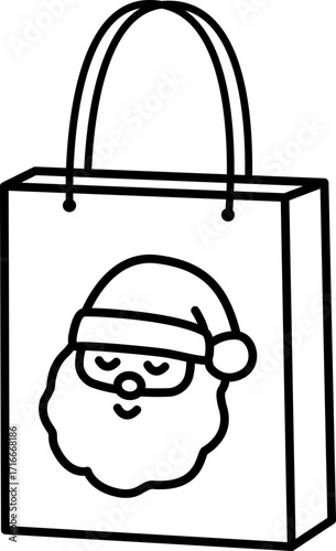 Christmas shopping bag with Santa Claus pattern outline vector.
Christmas gift bag icon.
Transparent background.