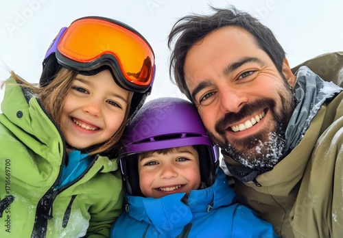 Family Enjoying a Joyful Day of Skiing in the Snowy Mountains During Winter