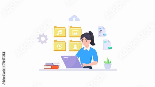 File management concept. Data storage. Folders, documents and media content. video animation 4k clip