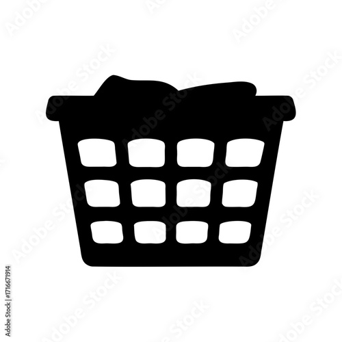 Black Silhouette of Laundry Basket Full of Clothes Ready for Washing