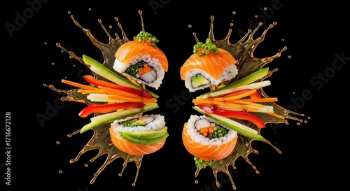 Vibrant Salmon Sushi Rolls Bursting with Fresh Vegetables