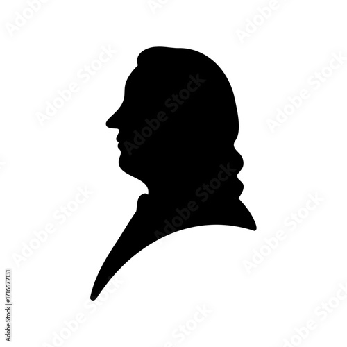 Silhouette profile of a statesman possibly Benjamin Franklin, in black and white