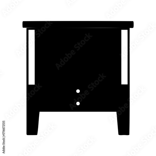 A silhouetted bedside table with two knobs, simple design, plain black