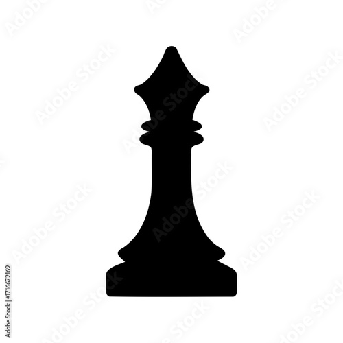 Black chess queen piece silhouette with a white isolated background display