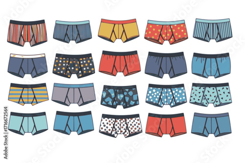 Man Underwear and Underpants Vector Set – Grey Model Clothing Collection Including Briefs, Boxers, Trunks, and Undergarments for Fashion and Apparel Design