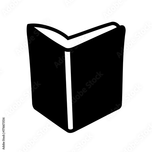 Silhouette of an open book with black cover and white pages