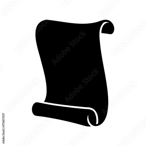 Monochromatic illustration of a curled paper scroll document for classic presentation