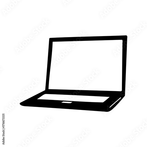 Minimalistic black and white illustration of a modern laptop computer device