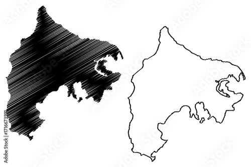 Tierra Bomba island (Republic of Colombia, Cenrtal America, Caribbean islands) map vector illustration, scribble sketch Isla Tierra Bomba map