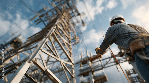 Tableau sur toile Electrician engineer tests electrical installations