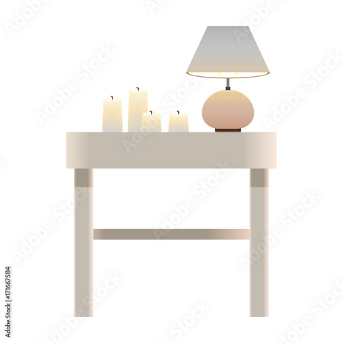 Cozy Minimalist Nightstand with Candles and a Lamp for Relaxing Ambiance