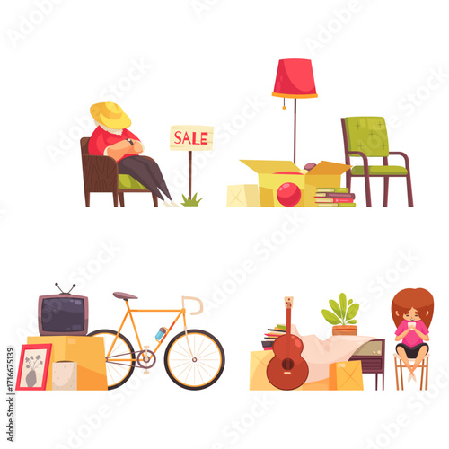 Yard Sale Items Furniture, Bicycle, and Electronics Collection