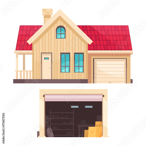 Modern Family House with Attached Garage and Storage Area