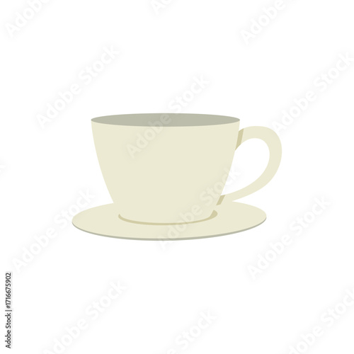 Simple beige coffee cup and saucer isolated on a white background, minimalist illustration