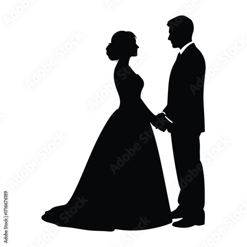 Bride groom holding hands silhouette wedding couple