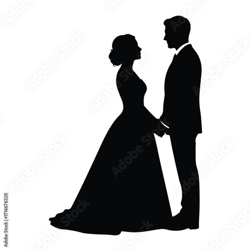 Bride groom silhouette holding hands wedding couple