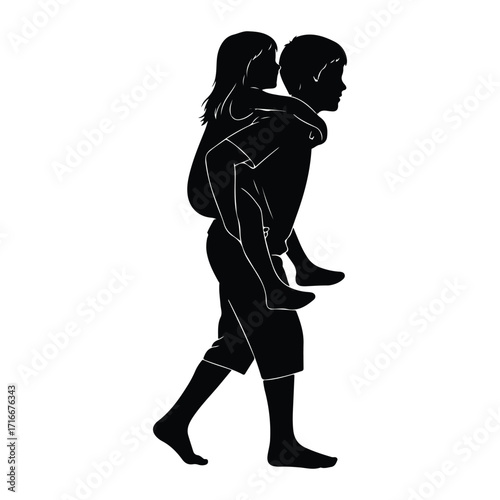 Brother carrying sister piggyback children