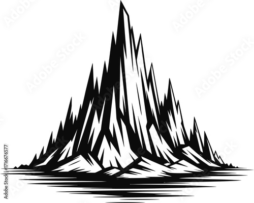 Sharp Mountain Peaks Vector Illustration Isolated Art on Transparent Background