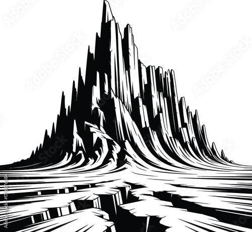 Cracked Earth Mountain Vector Illustration Isolated Art with Perspective View
