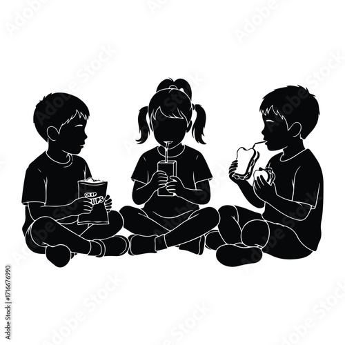 Children eating snacks and drinking juice
