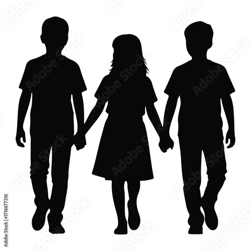 Children holding hands walking together kids siblings