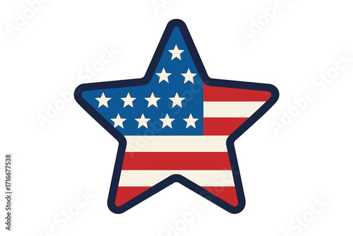 American flag star icon for patriotic US holidays. Flat vector illustration for 4th of July, Independence Day, Memorial Day. USA national symbol, political emblem design.