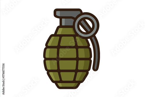 Hand grenade icon. Army weapon symbol. Flat style vector cartoon illustration. Military explosive bomb concept. War, terrorism and conflict sign. Isolated on white background.