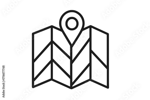Map with pin icon. Location marker symbol. Simple vector for navigation, travel, destination, and GPS. Position guide for finding a place or address. Minimalist outline style.