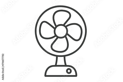 Fan icon vector illustration. Electric ventilator for cooling air. Home and office appliance symbol. Simple outline art drawing for fresh climate and summer heat concepts.