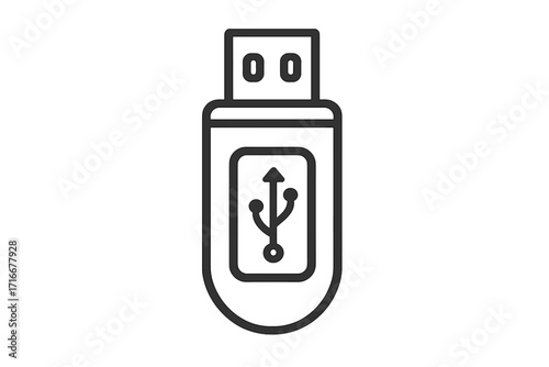 USB flash drive icon. Memory stick vector symbol. Digital data storage concept. Pen drive linear illustration. Technology hardware equipment for computer connection and transfer.