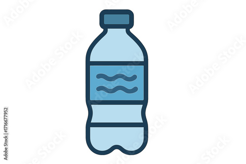Plastic water bottle icon. Flat style vector cartoon illustration. Pure mineral water for hydration. Healthy lifestyle beverage concept. Simple liquid container symbol design.
