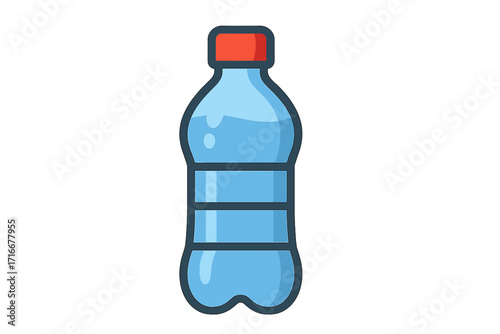 Plastic water bottle flat icon. Vector cartoon illustration. Healthy lifestyle, hydration concept. Pure mineral water beverage in a disposable container. Refreshment drink symbol.
