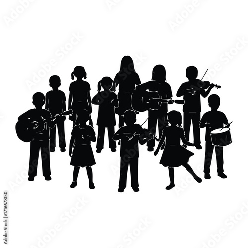 Children playing musical instruments orchestra band