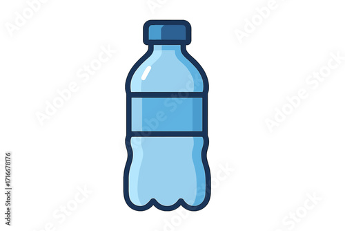 Plastic water bottle icon in a simple flat cartoon style. Vector illustration of a blue beverage container. Concept for hydration, health, drink, mineral water. Isolated.