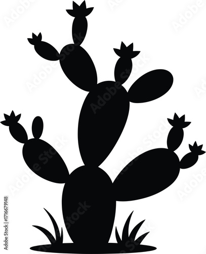 Prickly Pear Cactus Vector Illustration Isolated Art of Desert Plant Silhouette