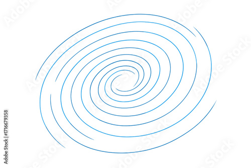 Abstract blue swirl vector icon on white background. Spiral geometric oval pattern. Hypnotic vortex logo element. Curved lines graphic design. Motion and energy concept.