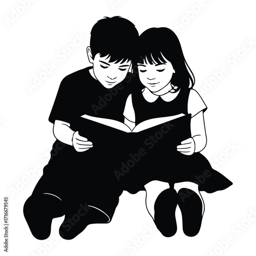 Children reading together girl book