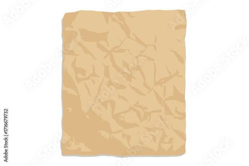 Old crumpled paper texture background. Vintage beige craft paper sheet with wrinkles. Grunge retro parchment backdrop concept. Blank rustic note page or letter illustration.