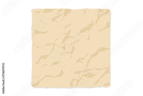 Crumpled paper texture background. Old vintage grunge parchment sheet. Beige craft paper, ecru cardboard backdrop. Blank abstract note for letter or retro design element.