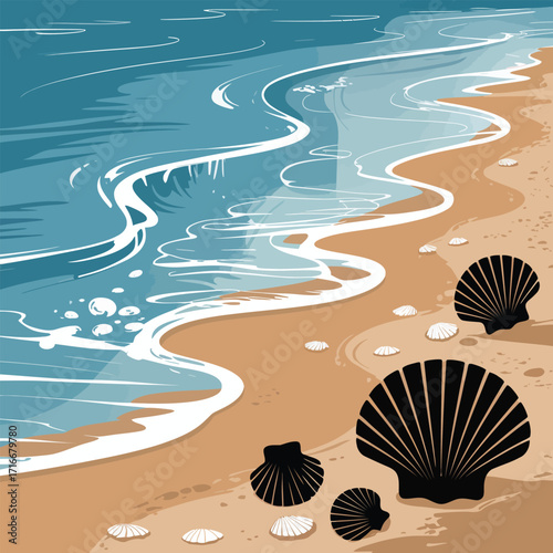 Beach Illustration Vector Art with Seashells Isolated on a Sunny Day Background Graphic
