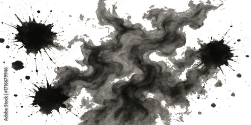 An artistic black inkblot of Europe with a grunge splash pattern and intricate tree drawing texture
