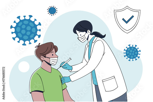 Doctor administering injection to a patient representing healthcare safety and vaccination